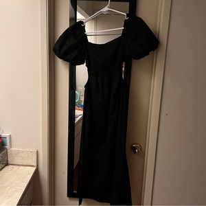 AQUA linen puff sleeve with cutouts dress